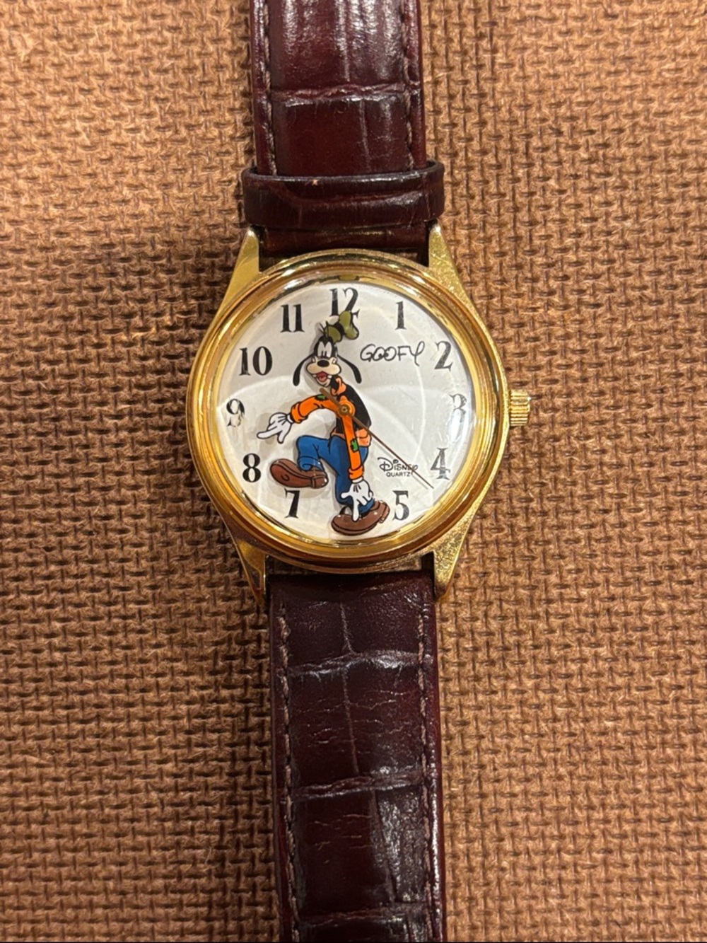 Disney Gold-Tone Goofy Watch with Brown Leather Band